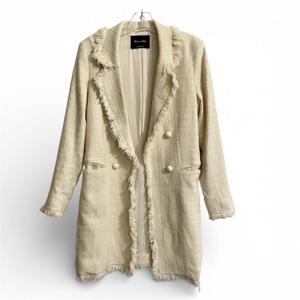 Massimo Dutti Double Breasted Coat Size 4 36 Women Beige Fringe Open Front 6047